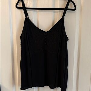 Torrid Crinkle Gauze Embroidered Babydoll Tank, Black